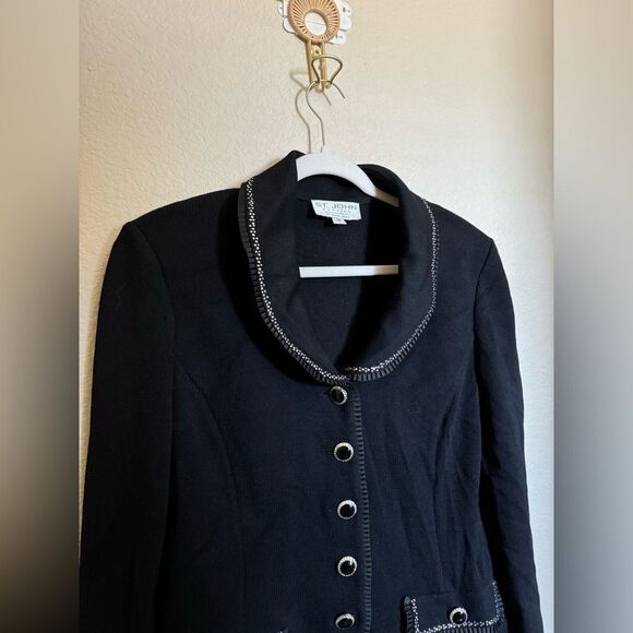 Vintage St. John Evening by Marie Grey Santana Knit Blazer Jacket Sz 12 Black - Picture 3 of 9